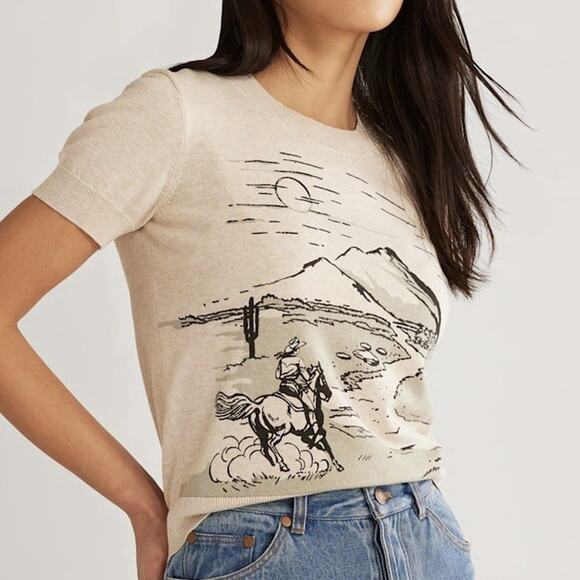 Pendleton Western Sun Short Sleeve Sweater Womens S Small Cowgirl Retro Graphic - Picture 1 of 7